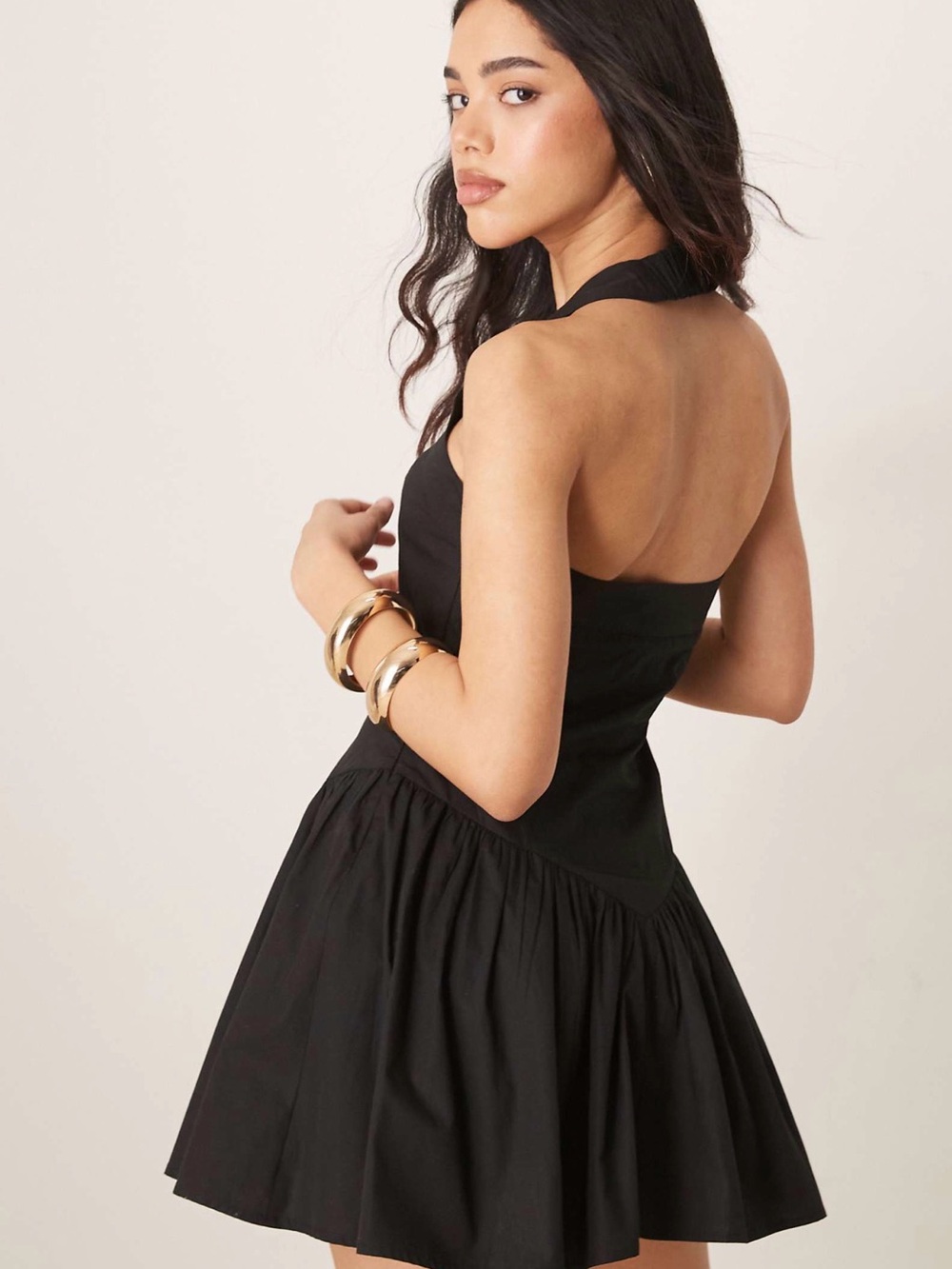 ASOS DESIGN halter drop waist full skirt mini dress in black - Picture 8 of 8